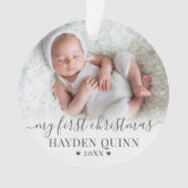 Mijn Eerste Kerst Script Nieuw Baby Foto Ornament (voorkant)