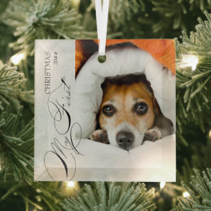Mijn Eerste Kerst Script Verticaal Foto Sneeuwvlok Glas Ornament