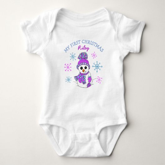 Mijn Eerste Kerst Sneeuwman Sneeuwvlokken Baby T-s Romper (Voorkant)