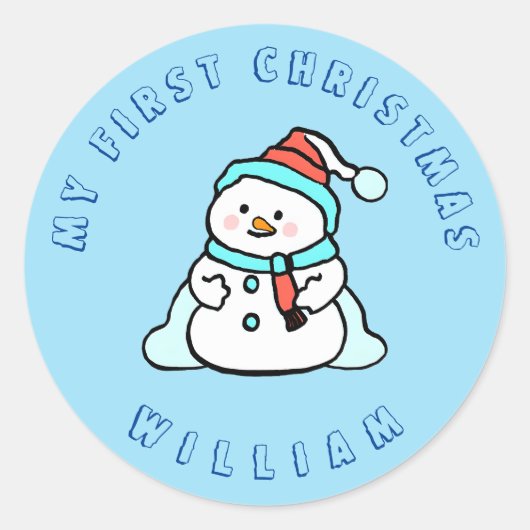 Mijn eerste kerst | Snowman Custom Blue Ronde Sticker (Voorkant)