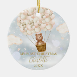 Mijn Eerste Kerst Teddybeer Gouden Ballonnen Foto Keramisch Ornament