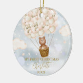 Mijn Eerste Kerst Teddybeer Gouden Ballonnen Foto Keramisch Ornament (Links)