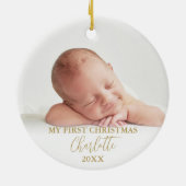 Mijn Eerste Kerst Teddybeer Gouden Ballonnen Foto Keramisch Ornament (Achterkant)