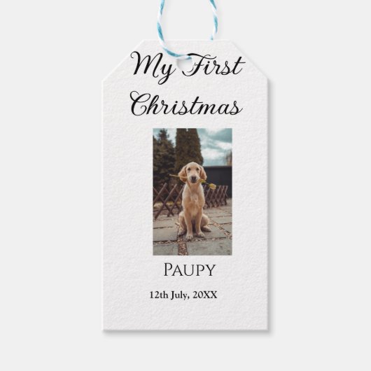 Mijn eerste kerst toevoegen naam hond kat jaar fot cadeaulabel (Voorkant)