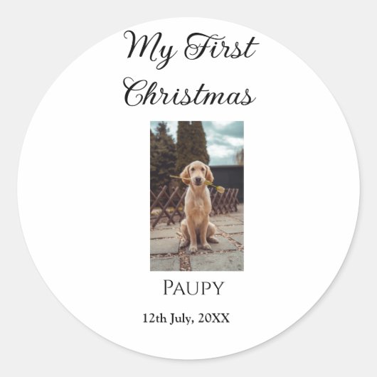 Mijn eerste kerst toevoegen naam hond kat jaar fot ronde sticker (Voorkant)