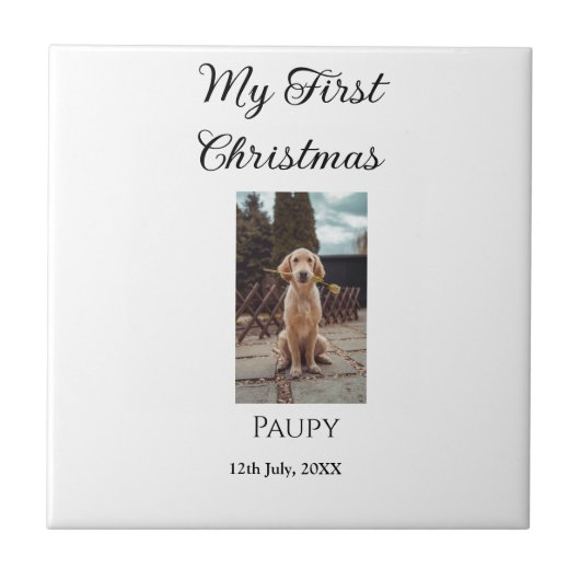 Mijn eerste kerst toevoegen naam hond kat jaar fot tegeltje (Voorkant)