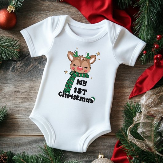 Mijn Eerste Kerst Typografie Schattige Rendeer Romper