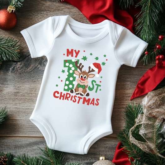 Mijn Eerste Kerst Typografie Schattige Rendier Romper