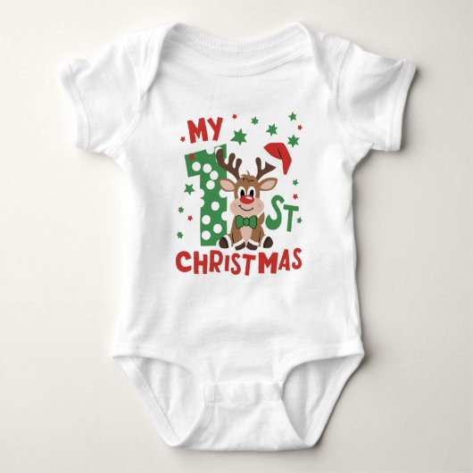 Mijn Eerste Kerst Typografie Schattige Rens Romper (Voorkant)
