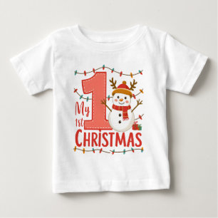 Mijn Eerste Kerst Typografie Schattige Sneeuwman