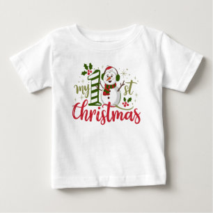 Mijn Eerste Kerst Typografie Schattige Sneeuwman