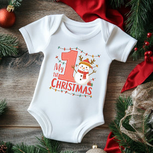 Mijn Eerste Kerst Typografie Schattige Sneeuwman Romper