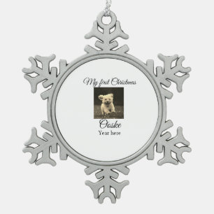 Mijn eerste kerst voeg huisdier naam datum jaar fo tin sneeuwvlok ornament