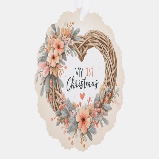 Mijn eerste Kerst - Waterverf Bloemenkrans - Ornament Kaart (Rechts)