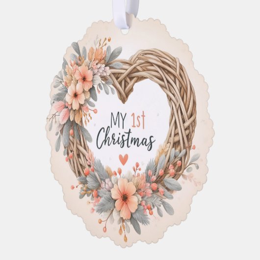 Mijn eerste Kerst - Waterverf Bloemenkrans - Ornament Kaart (Links)