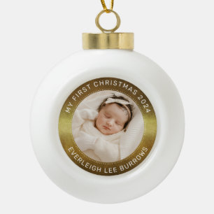 Mijn eerste kerst witte gepersonaliseerde babyfoto keramische bal ornament