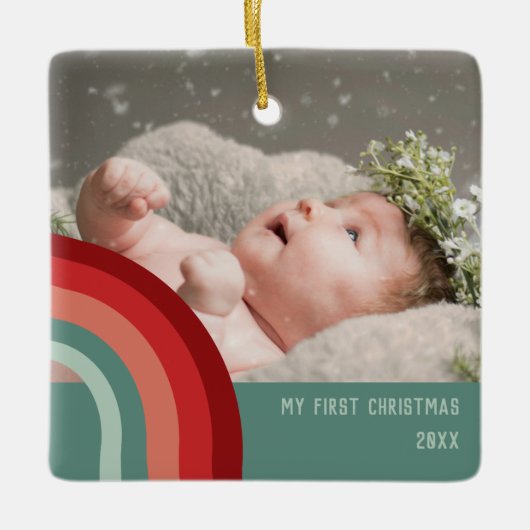 Mijn eerste kerstavond Groovy Retro Keramisch Ornament (Voorkant)