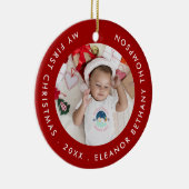 Mijn eerste kerstBaby Foto: Jaar Ruby Red Keramisch Ornament (Rechts)