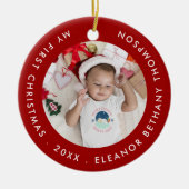 Mijn eerste kerstBaby Foto: Jaar Ruby Red Keramisch Ornament (Voorkant)