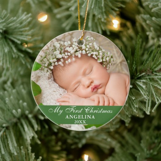 Mijn eerste kerstBaby Foto Light Green Keramisch Ornament (Boom)