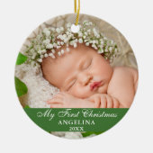 Mijn eerste kerstBaby Foto Light Green Keramisch Ornament (Voorkant)