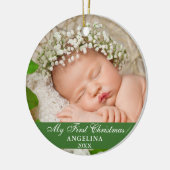 Mijn eerste kerstBaby Foto Light Green Keramisch Ornament (Links)