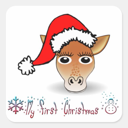 Mijn eerste kerstBaby Giraffe Vierkante Sticker (Voorkant)