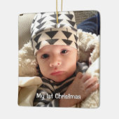 Mijn eerste kerstblauw STIPPEN babyjongen Foto Keramisch Ornament (Links)