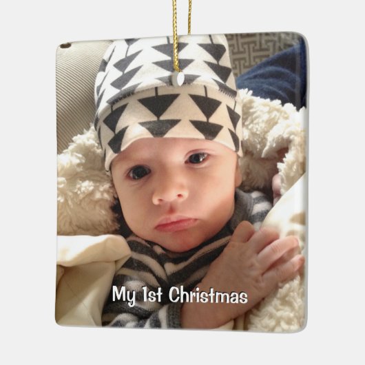 Mijn eerste kerstblauw STIPPEN babyjongen Foto Keramisch Ornament (Links)