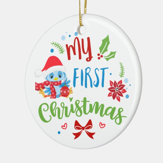 Mijn eerste kerstblauwe vogel aangepaste foto / ja keramisch ornament (Links)