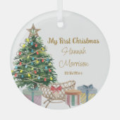 Mijn eerste kerstboom en Wieg nieuwe baby Glas Ornament (Voorkant)