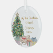 Mijn eerste kerstboom en Wieg nieuwe baby Glas Ornament (Voorkant links)