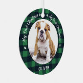 Mijn eerste kerstcadeaufoto met foto Green Pset Metalen Ornament (Voorkant Rechts)