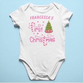 Mijn Eerste Kerstcadeaus en Kerstboom Roze Romper