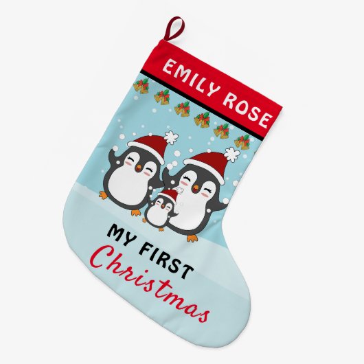 Mijn eerste kerstcadeautje Penguin Family Holiday Grote Kerstsok (Voorkant (Hangend))