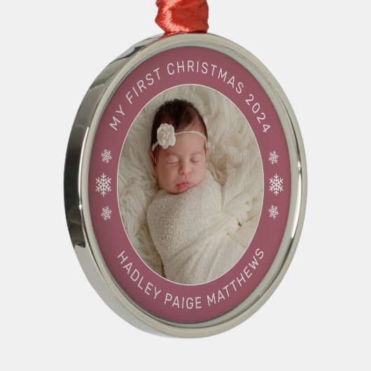 Mijn eerste kerstchassis persoonlijke Baby foto Metalen Ornament (Rechts)