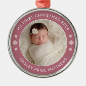 Mijn eerste kerstchassis persoonlijke Baby foto Metalen Ornament (Voorkant)