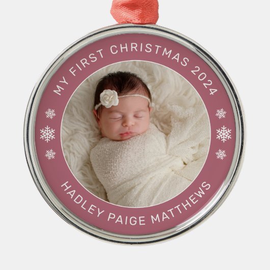 Mijn eerste kerstchassis persoonlijke Baby foto Metalen Ornament (Voorkant)