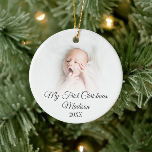 Mijn eerste kerstcitaat Monogram Baby Foto Keramisch Ornament (Boom)