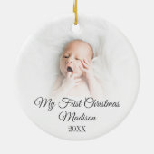 Mijn eerste kerstcitaat Monogram Baby Foto Keramisch Ornament (Achterkant)