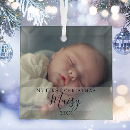 Mijn Eerste Kerstdag Baby Foto Elegante Script Gla Glas Ornament
