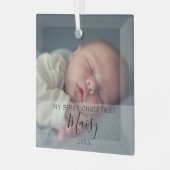 Mijn Eerste Kerstdag Baby Foto Elegante Script Gla Glas Ornament (Voorkant links)
