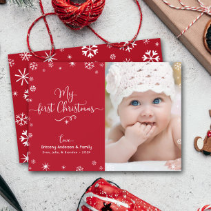 Mijn Eerste Kerstdag Baby Foto Sneeuwvlokken Chic Feestdagenkaart