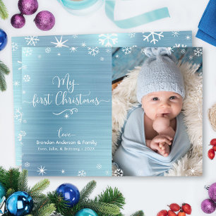 Mijn Eerste Kerstdag Baby Foto Sneeuwvlokken Turqu Feestdagenkaart