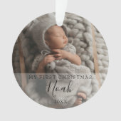 Mijn Eerste Kerstdag Baby Foto's Script Naam Ornament (voorkant)