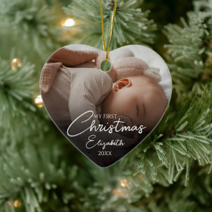 Mijn Eerste Kerstdag Babyfoto Elegant Schrift Keramisch Ornament