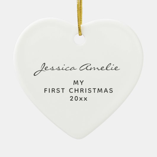Mijn Eerste Kerstdiefjes Naam Script Hart Wit Keramisch Ornament (Voorkant)