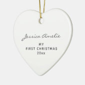 Mijn Eerste Kerstdiefjes Naam Script Hart Wit Keramisch Ornament (Links)