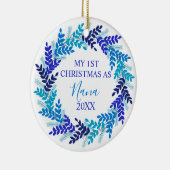 Mijn eerste kerstfeest als Nana Elegant Blue Wreat Keramisch Ornament (Rechts)