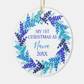 Mijn eerste kerstfeest als Nana Elegant Blue Wreat Keramisch Ornament (Links)